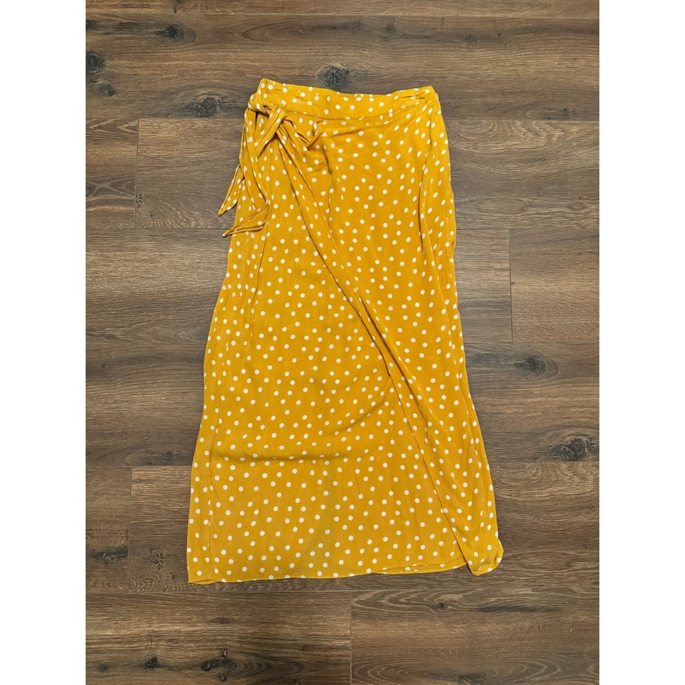 ASOS Mustard Yellow Polka Dot Wrap Midi Skirt Side Tie Size US 0